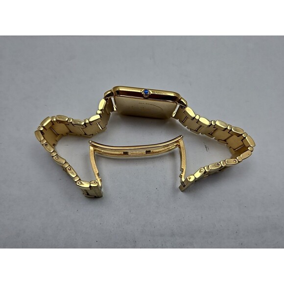 Titan Quartz Gold Tone Square Watch White 29mm Roman Bracelet New Battery 510YAC - Picture 9 of 12